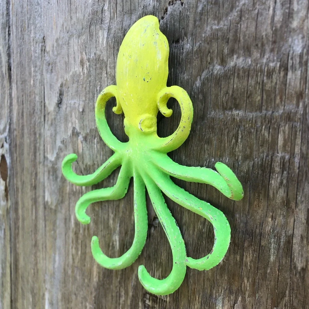 Green and Yellow Cast Iron Octopus Key Hook